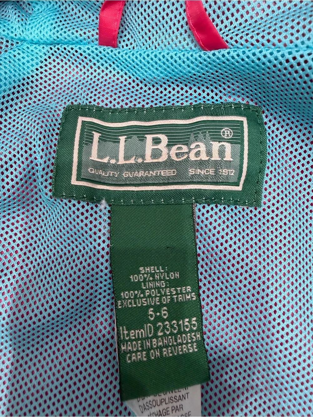 L.L.Bean Pink Girl Windbreaker‎ hooded size5-6